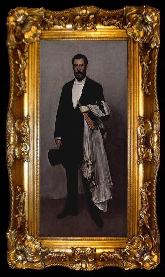 framed  James Abbot McNeill Whistler Arrangement in light pink and black, portrait of Theodore Duret, ta009-2